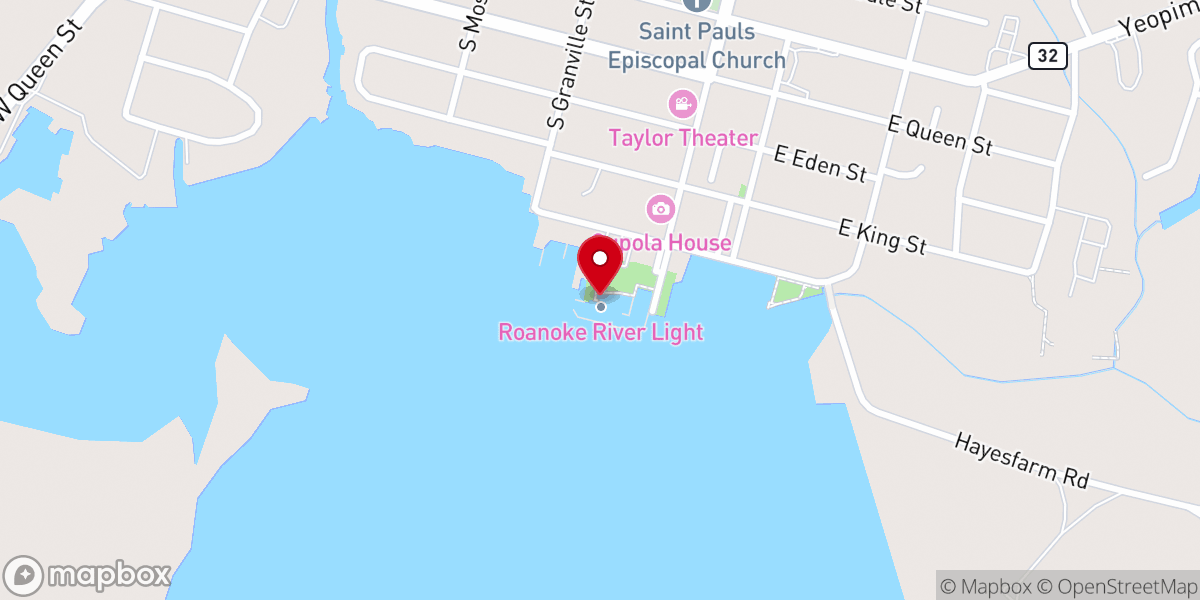 Map showing location of Roanoke River Lighthouse