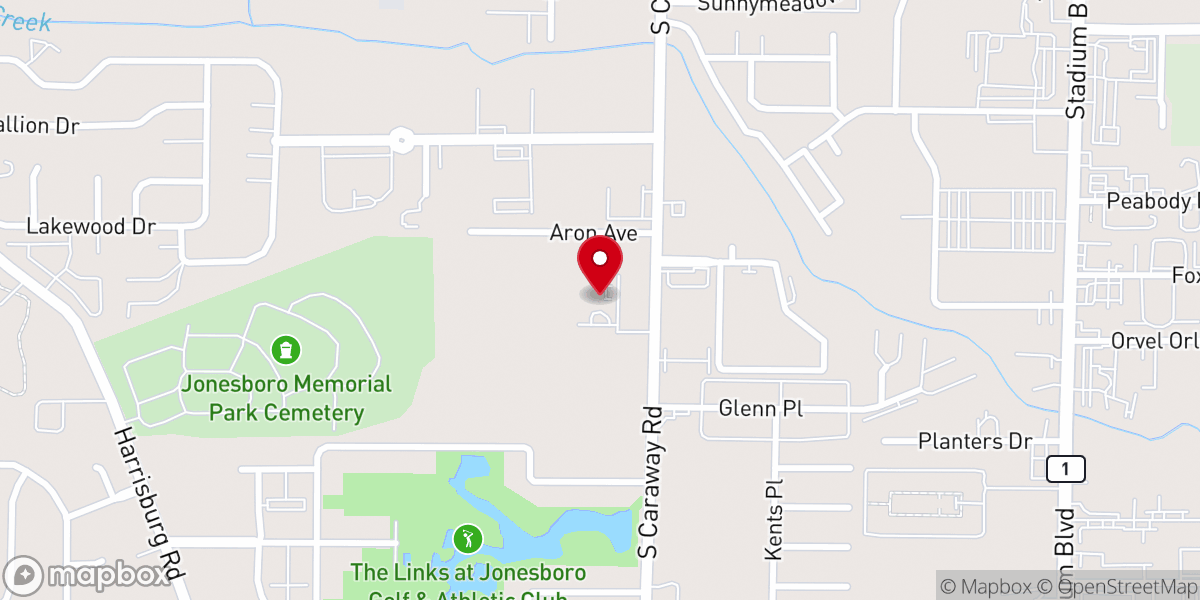 Map showing location of South Caraway Baptist Church