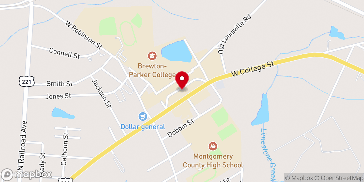 Map showing location of Brewton–Parker Christian University
