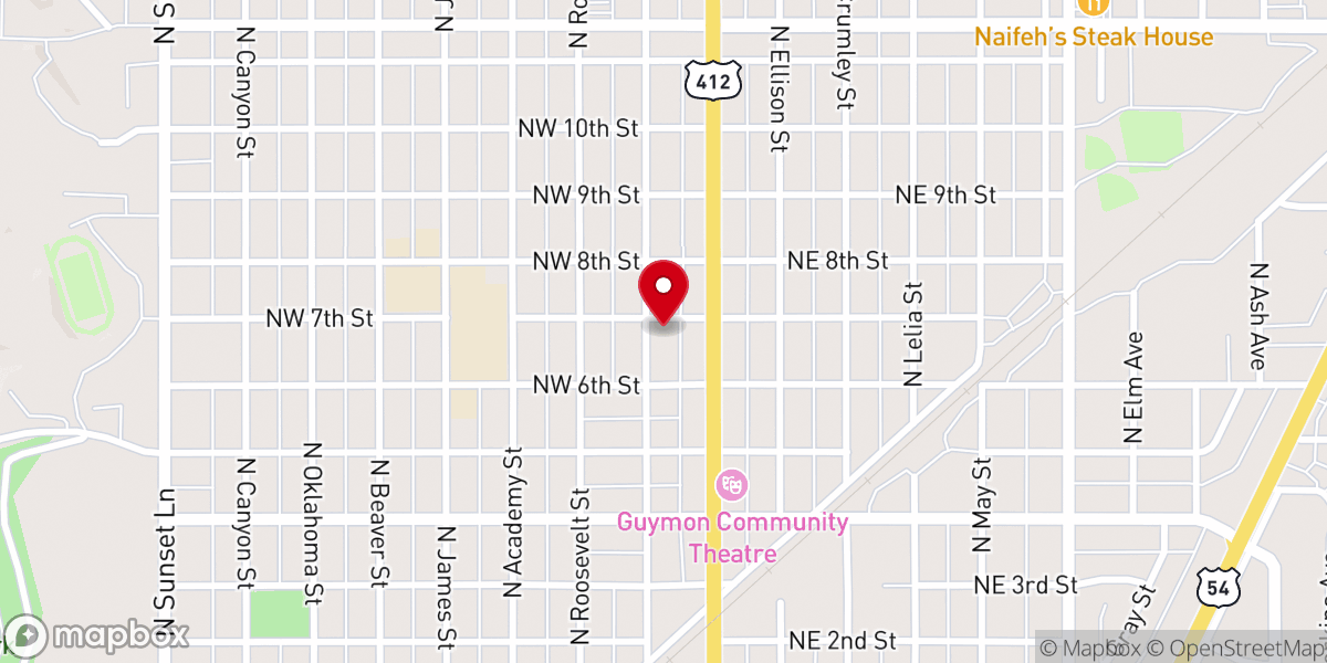 Map showing location of Guymon Foursquare Church
