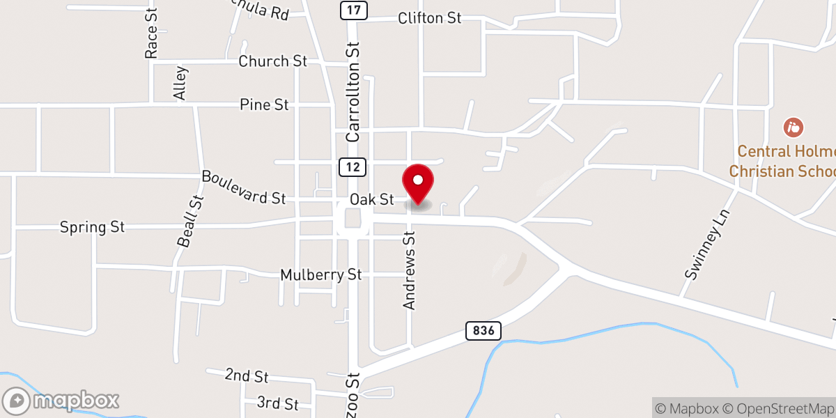 Map showing location of Holmes County Baptist Association