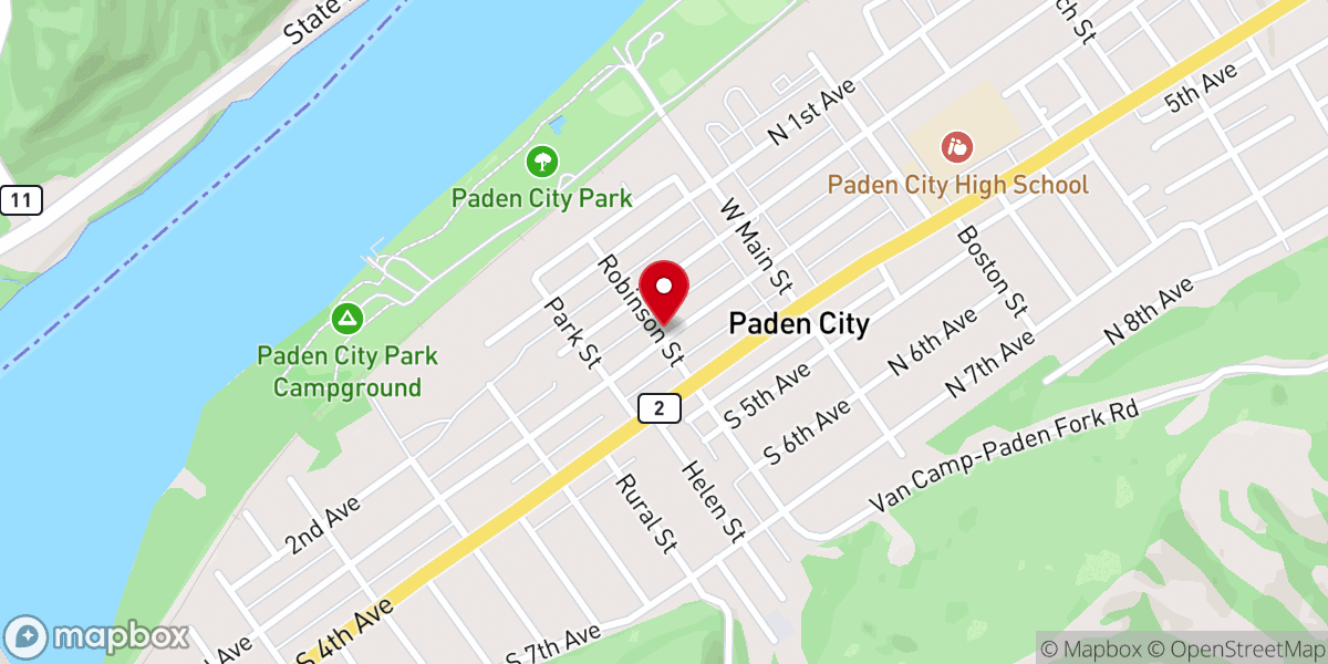 Map showing location of Paden City Church of God