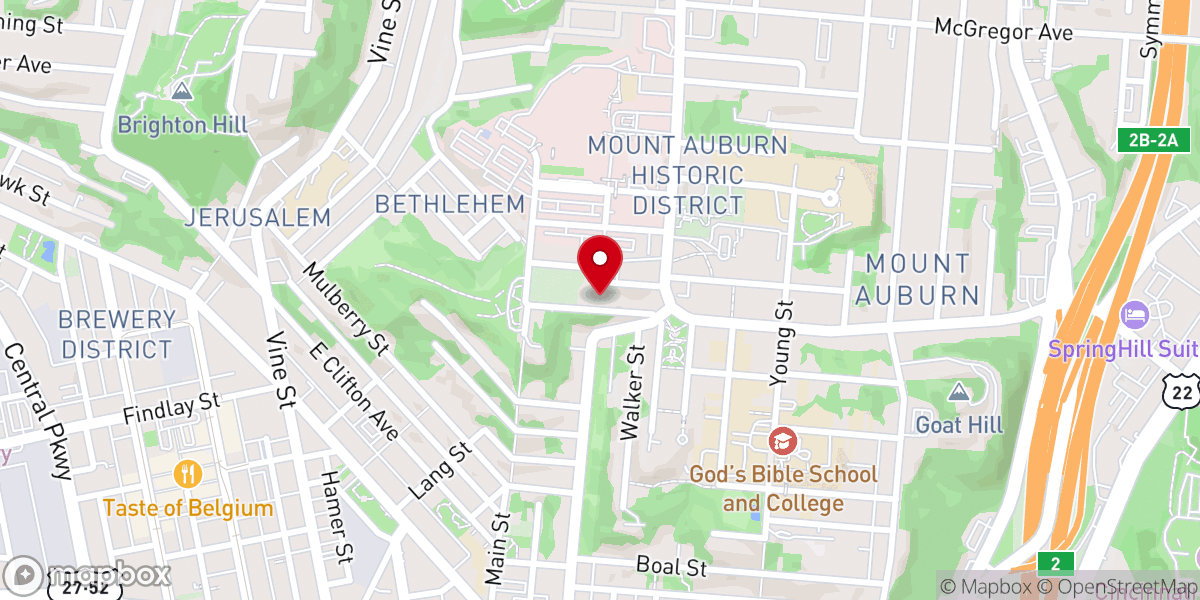 Map showing location of First Baptist Church of Mount Auburn