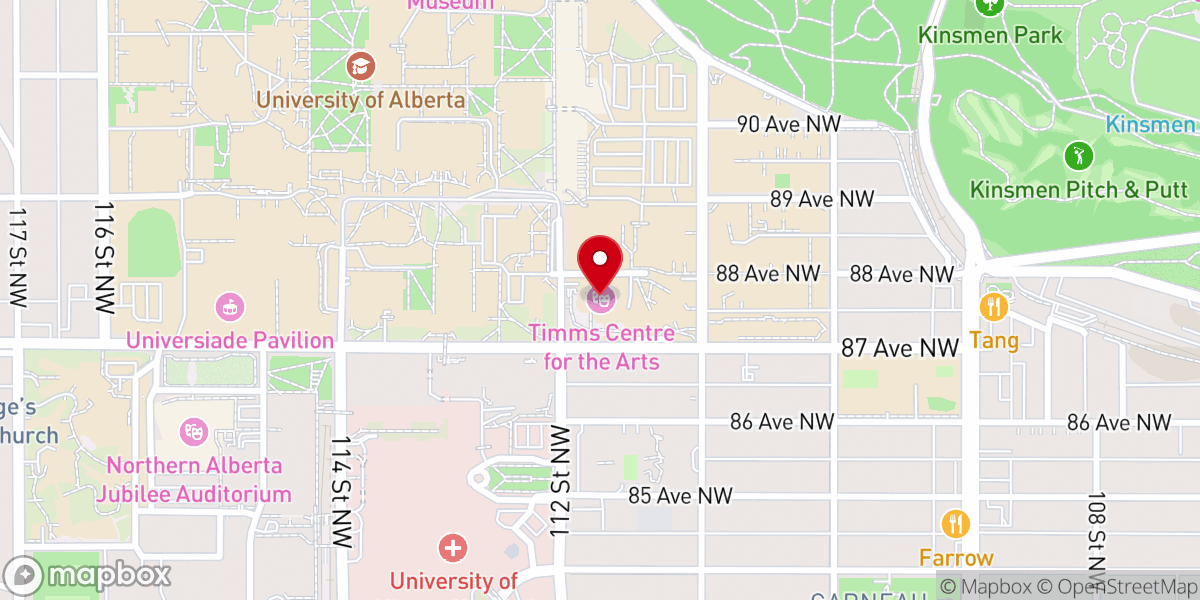 Map showing location of Timms Centre for the Arts