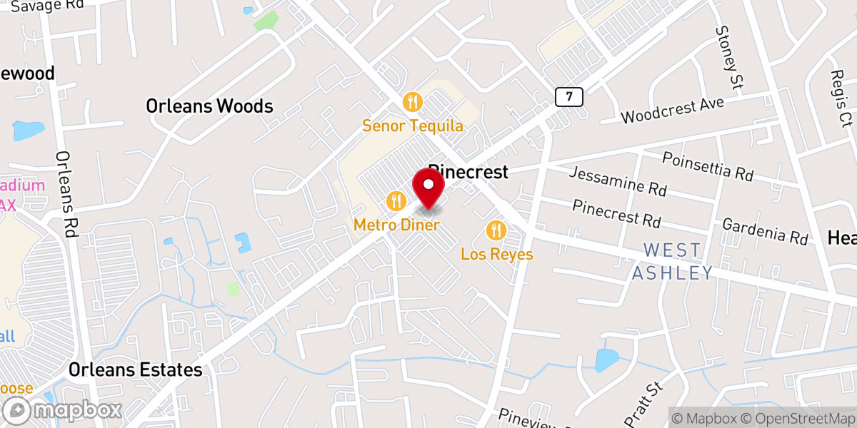 Map showing location of Church's Texas Chicken