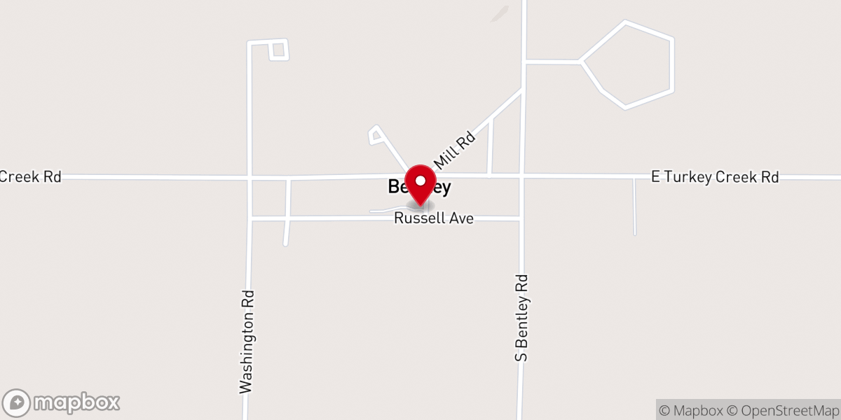 Map showing location of Bentley Baptist Church