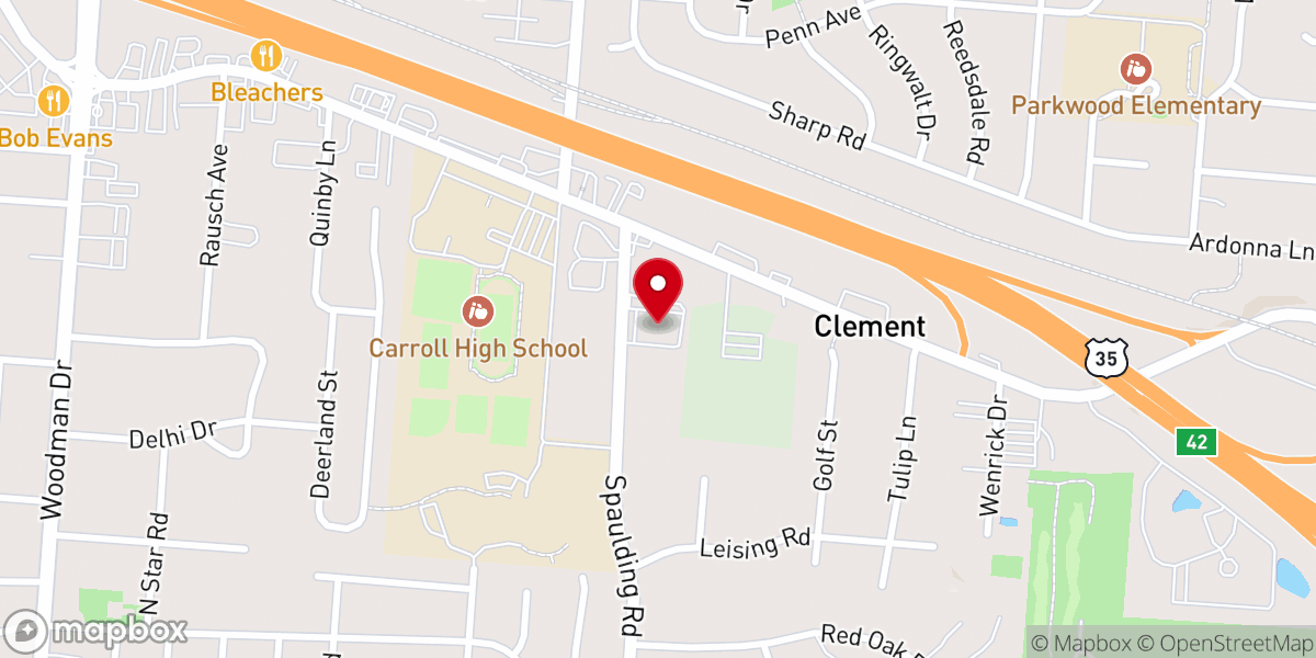 Map showing location of East Dayton Baptist Church