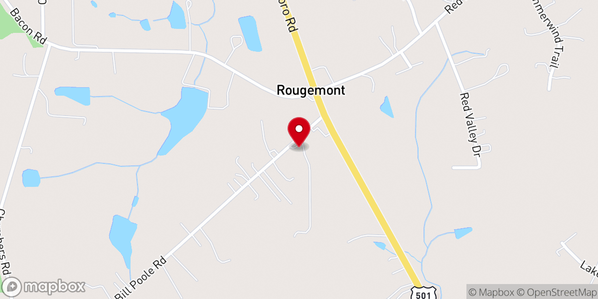 Map showing location of Rougemont Primitive Baptist Church