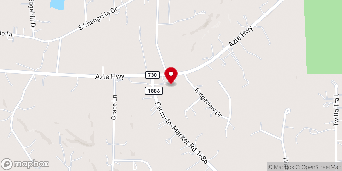 Map showing location of Crossroads Baptist Church