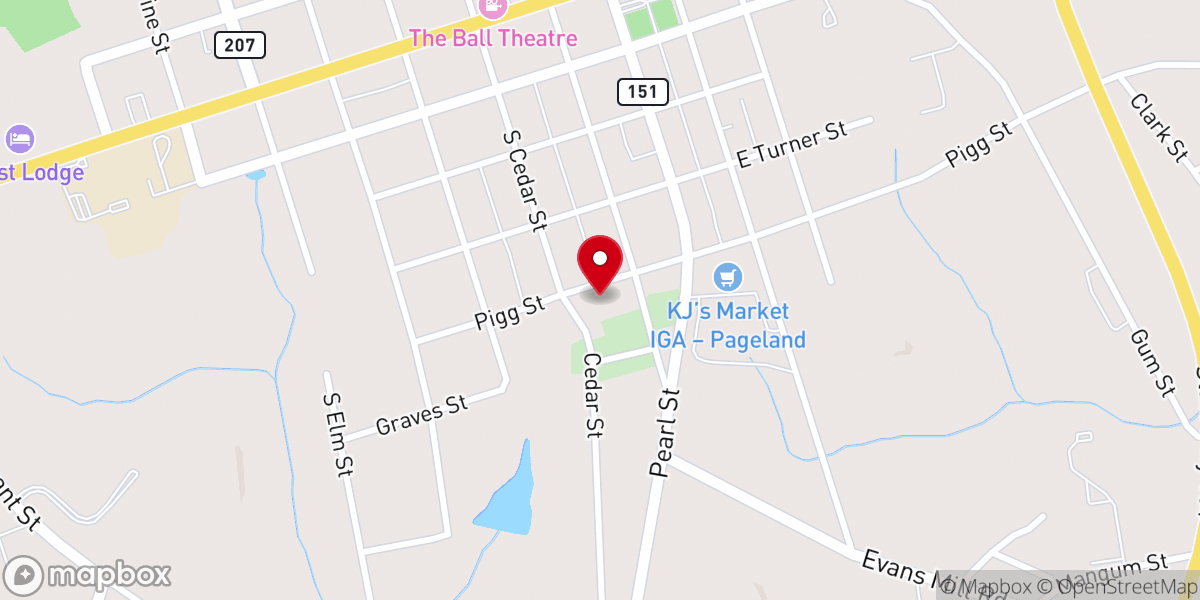 Map showing location of First Baptist Church of Pageland