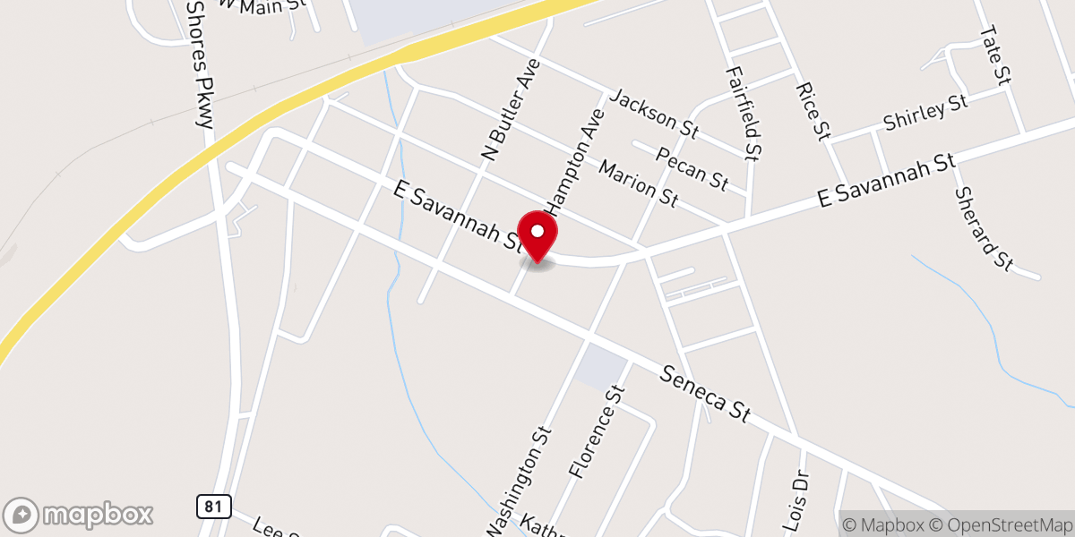 Map showing location of Calhoun Falls Presbyterian Church