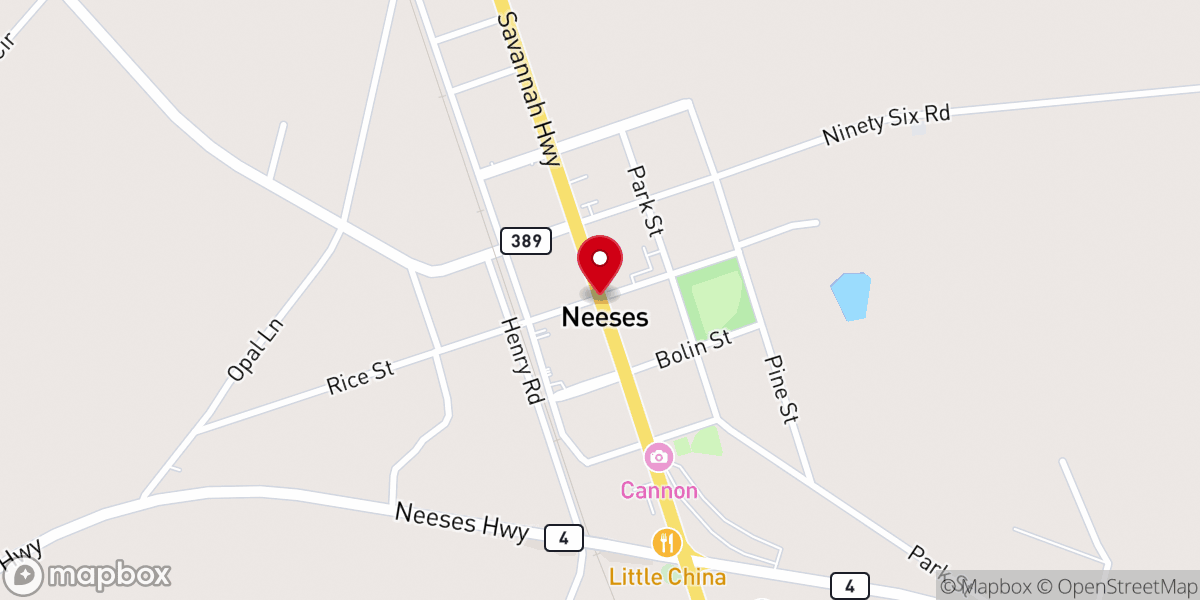 Map showing location of Neeses