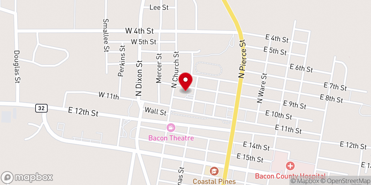 Map showing location of First Baptist Church