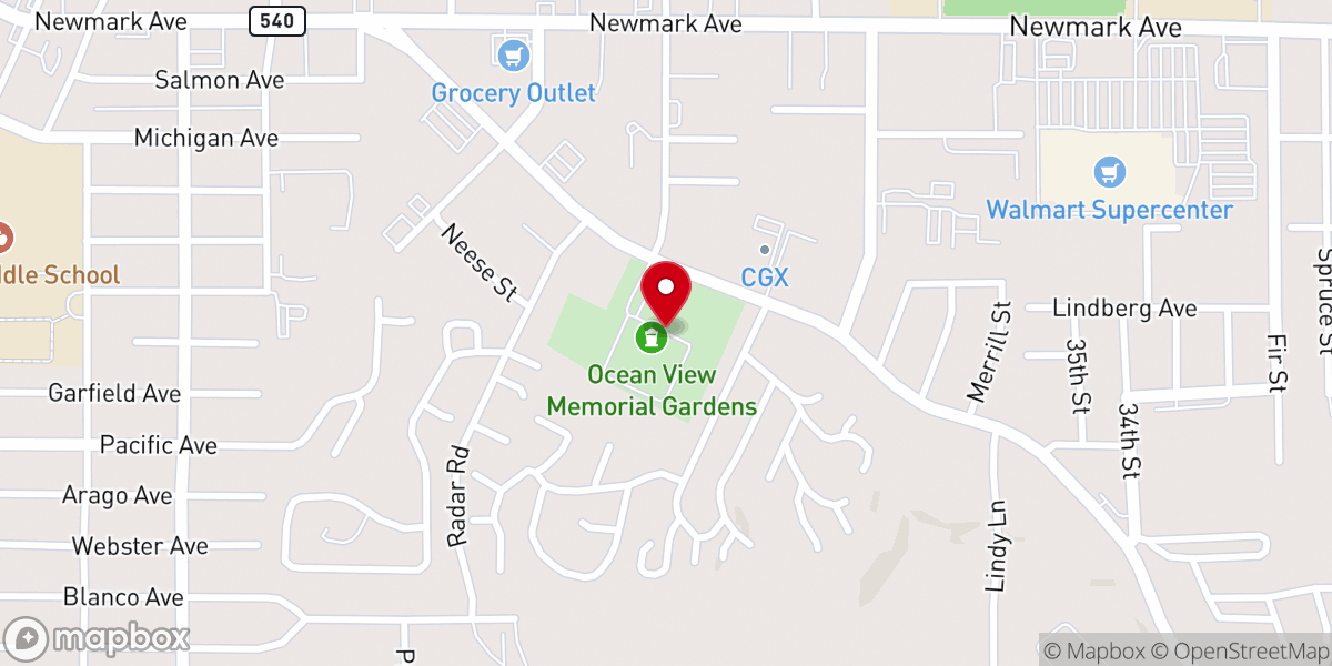 Map showing location of Ocean View Memory Gardens
