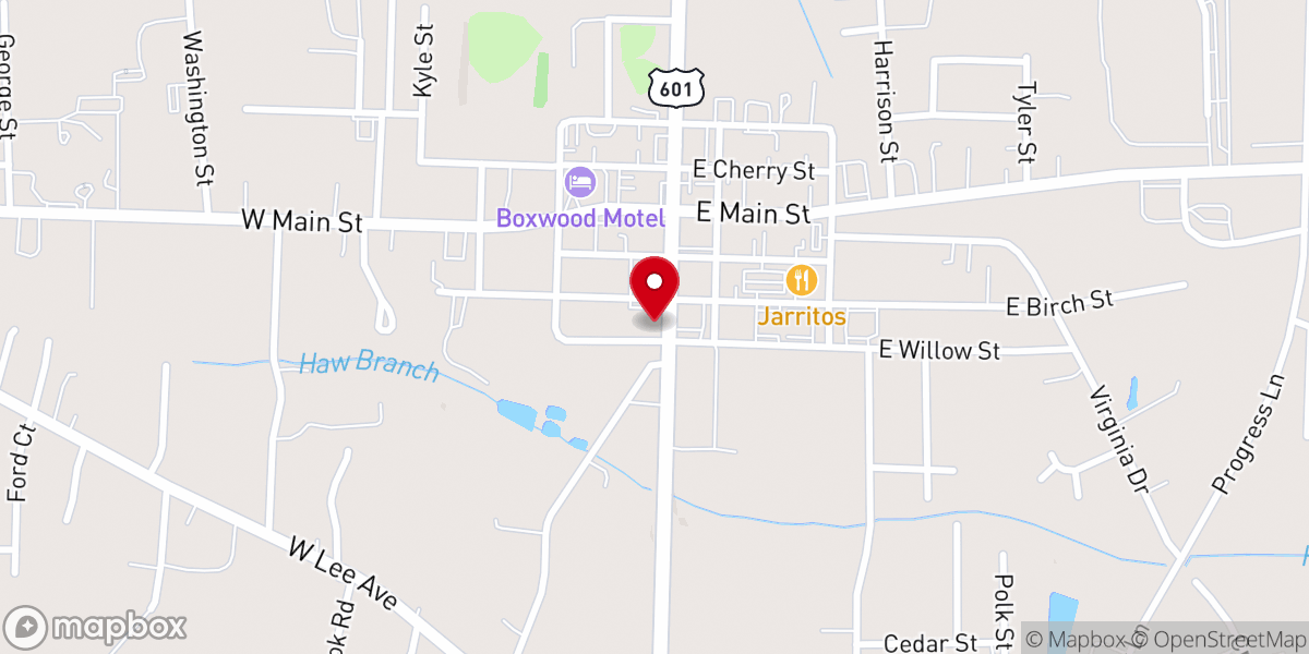 Map showing location of First Baptist Church of Yadkinville