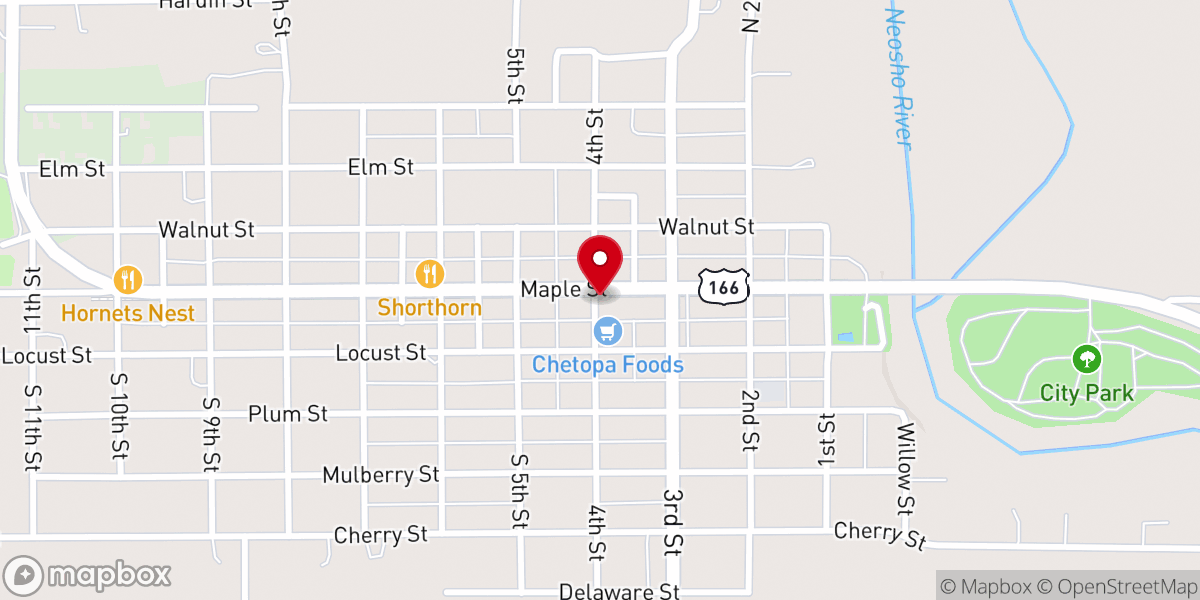 Map showing location of Chetopa Chamber of Commerce
