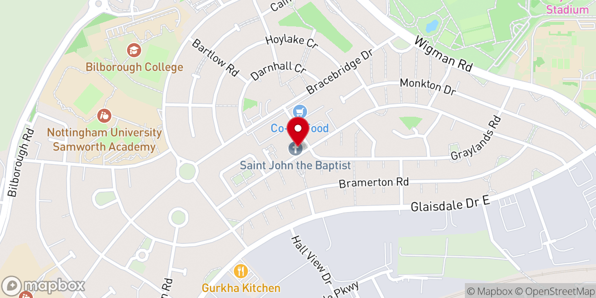 Map showing location of St John’s Church