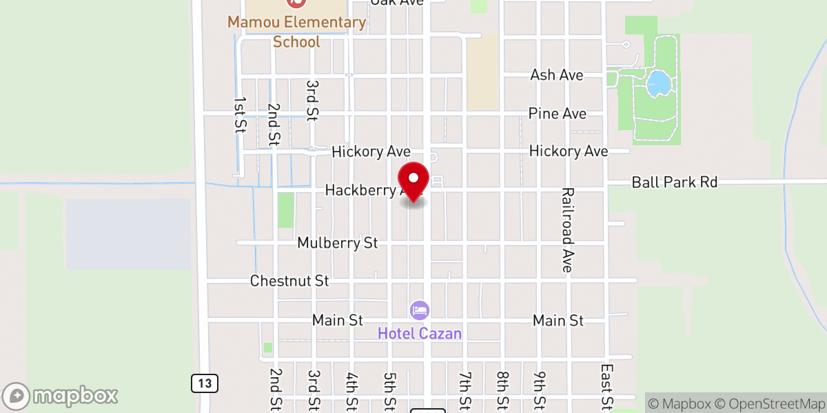 Map showing location of Mamou City Hall