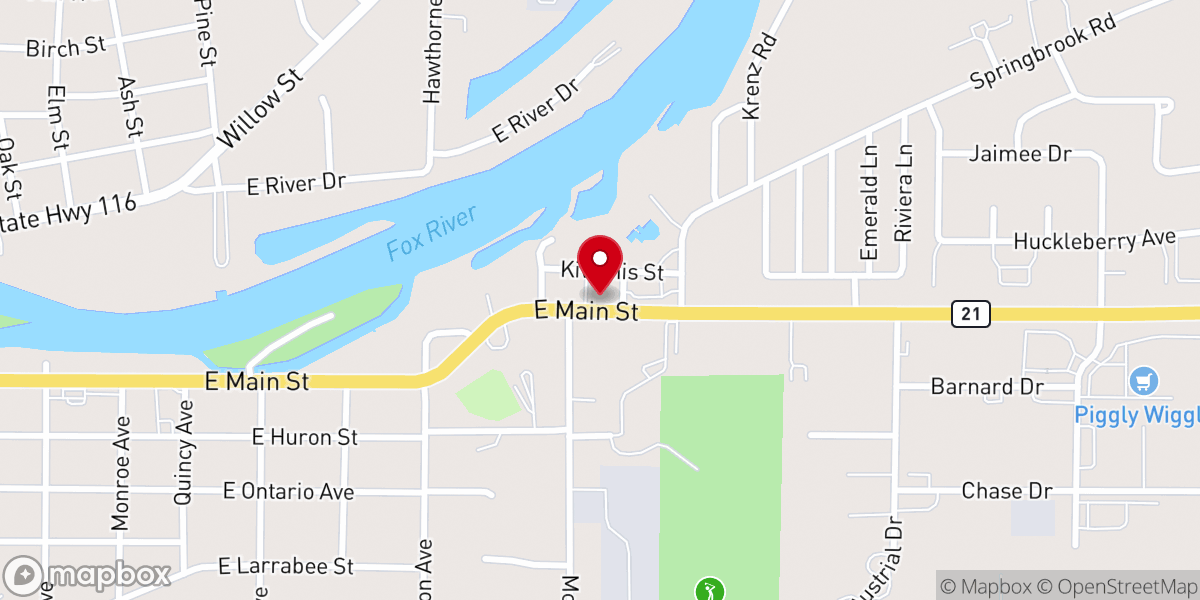 Map showing location of Omro Area Community Center
