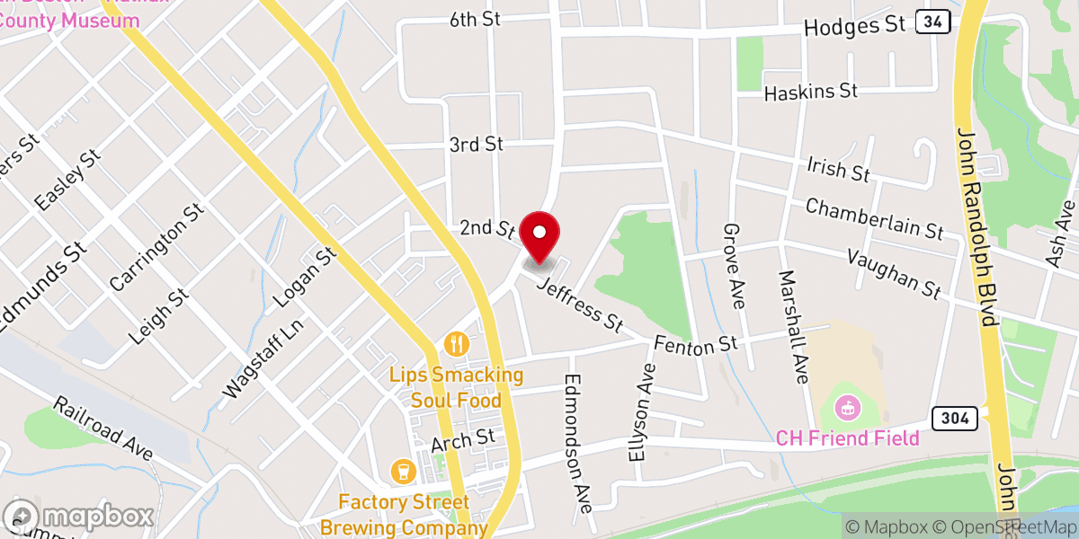 Map showing location of Main Street United Methodist Church - Food Distribution Center