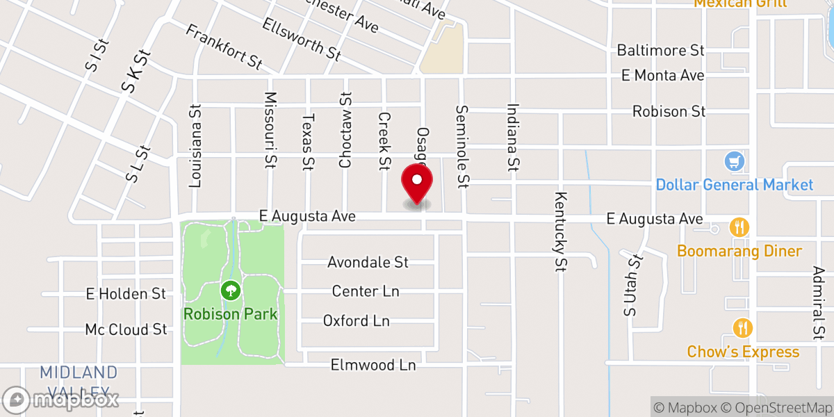 Map showing location of Muskogee Holiness Church
