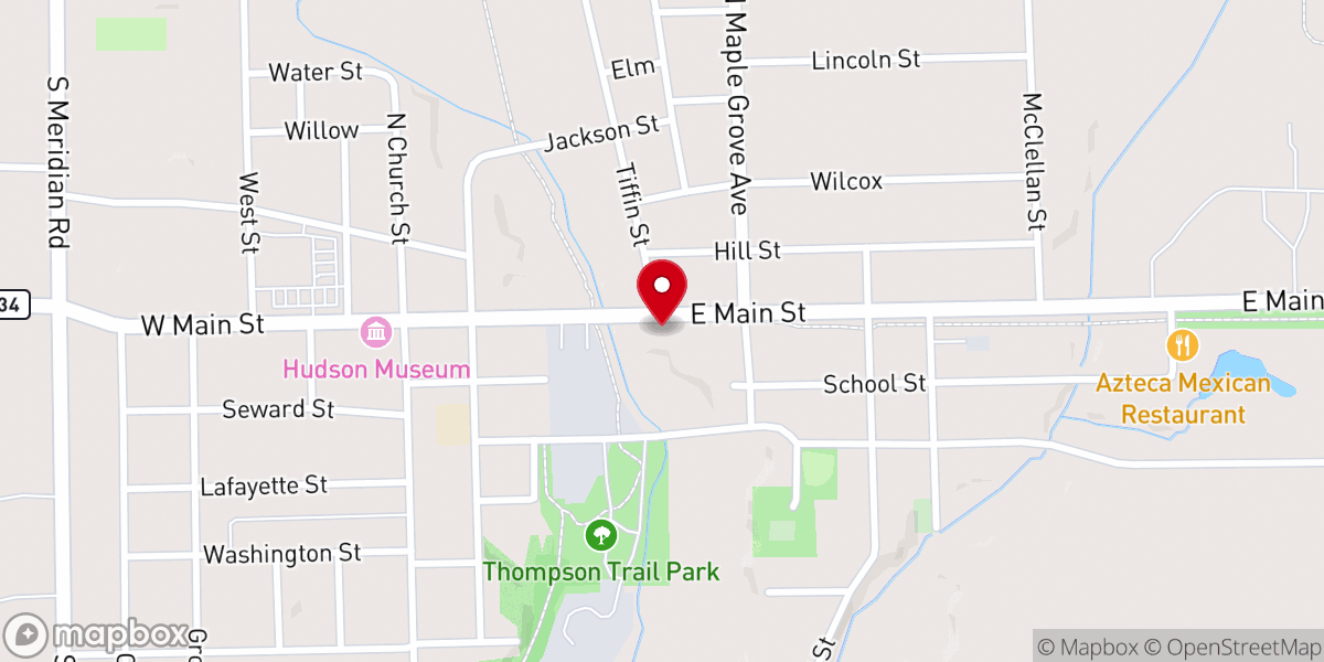 Map showing location of First Baptist Church-Hudson