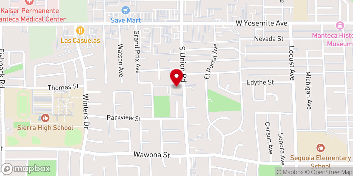 Map showing location of Manteca Seventh-Day Adventist Church and Spanish Seventh-day Adventist Church