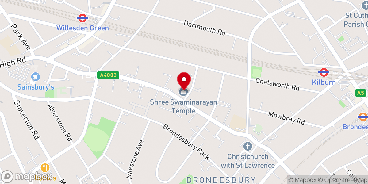 Map showing location of Shree Swaminarayan Temple - Willesden