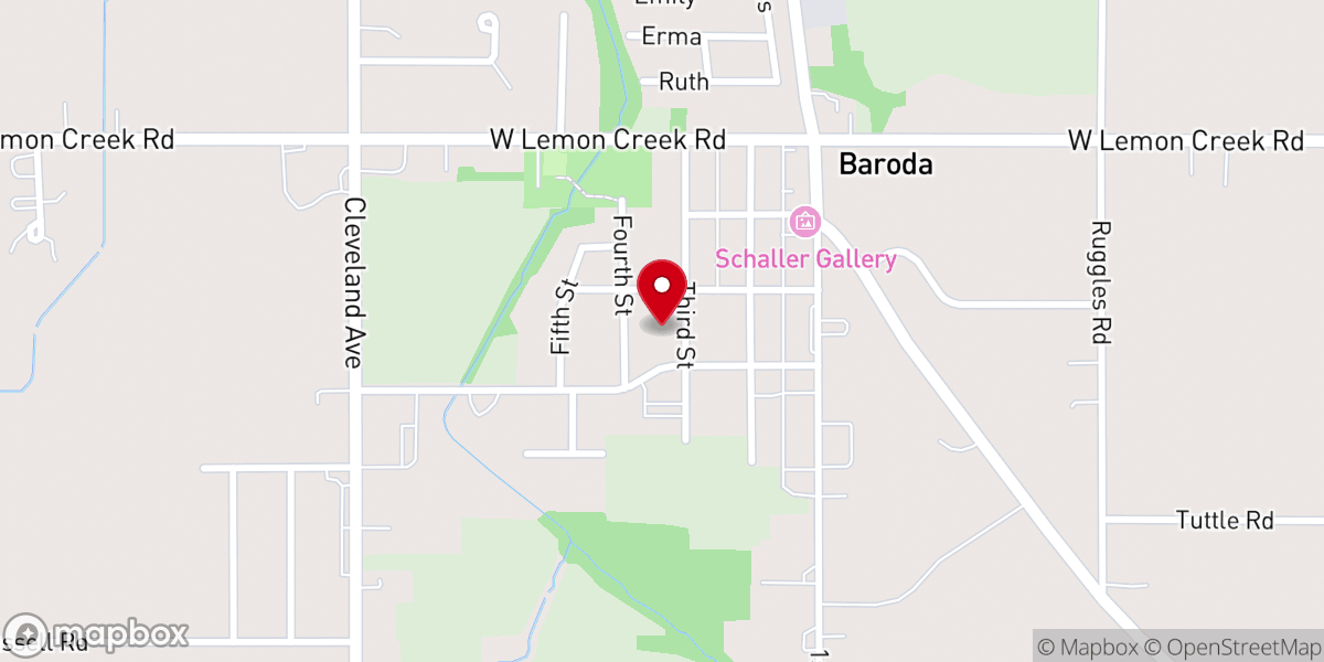 Map showing location of Baroda Bible Church