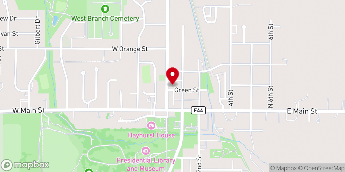 Map showing location of West Branch United Methodist Church