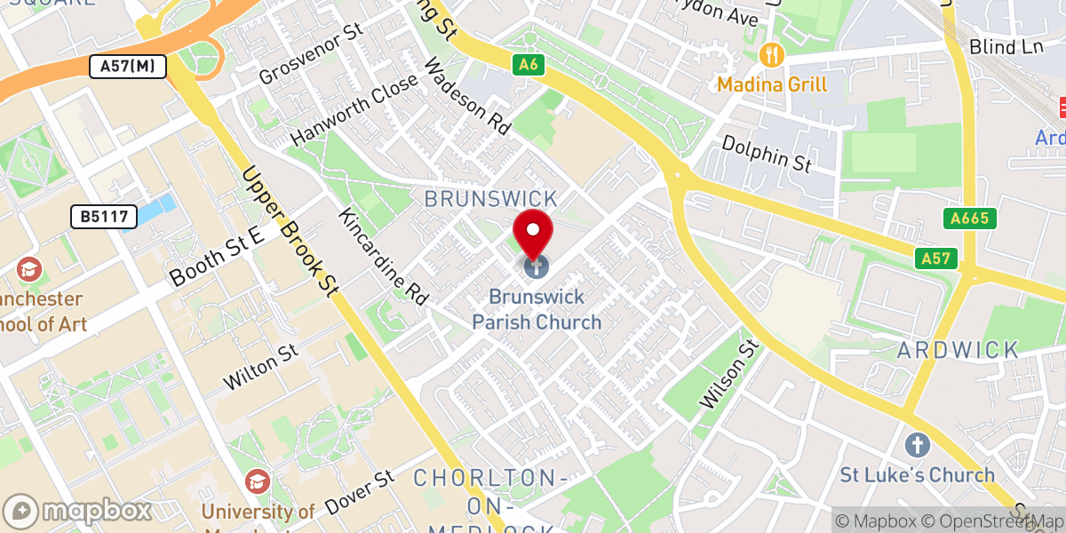 Map showing location of Brunswick Parish Church