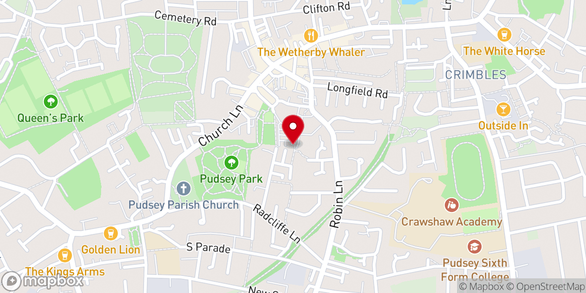 Map showing location of Pudsey Baptist Church