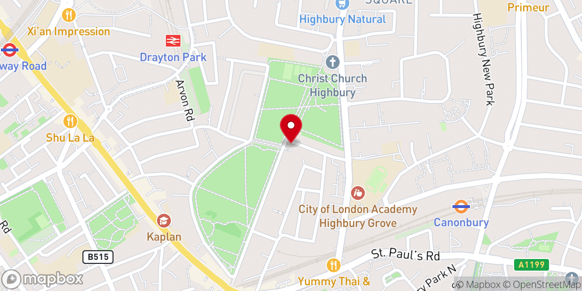 Map showing location of Highbury Baptist Church