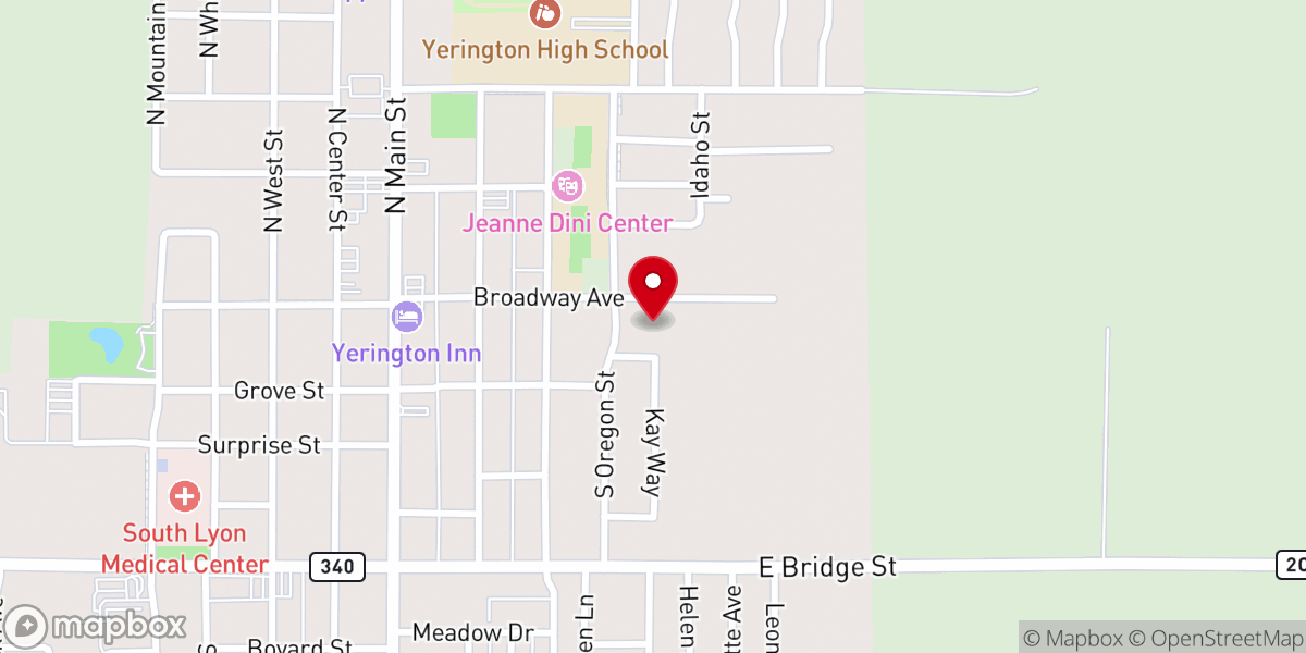 Map showing location of Yerington Vineyard Fellowship