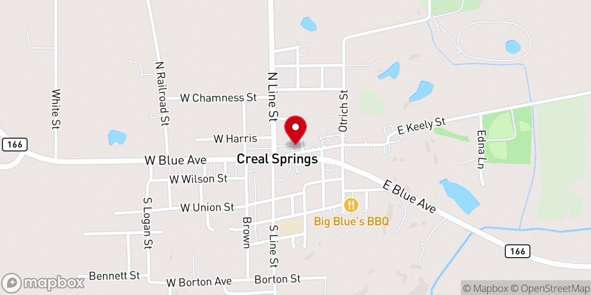 Map showing location of Creal Springs First Baptist Church