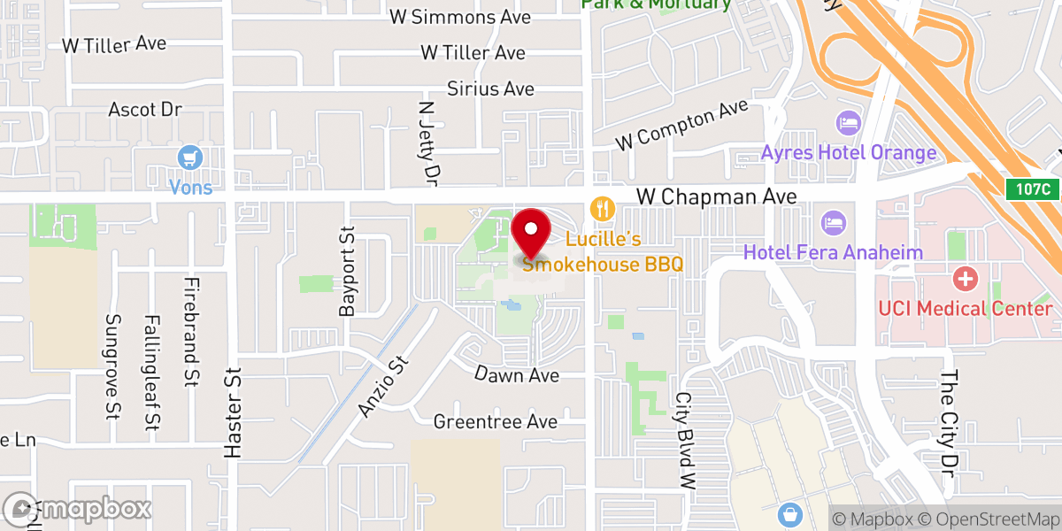 Map showing location of Christ Cathedral