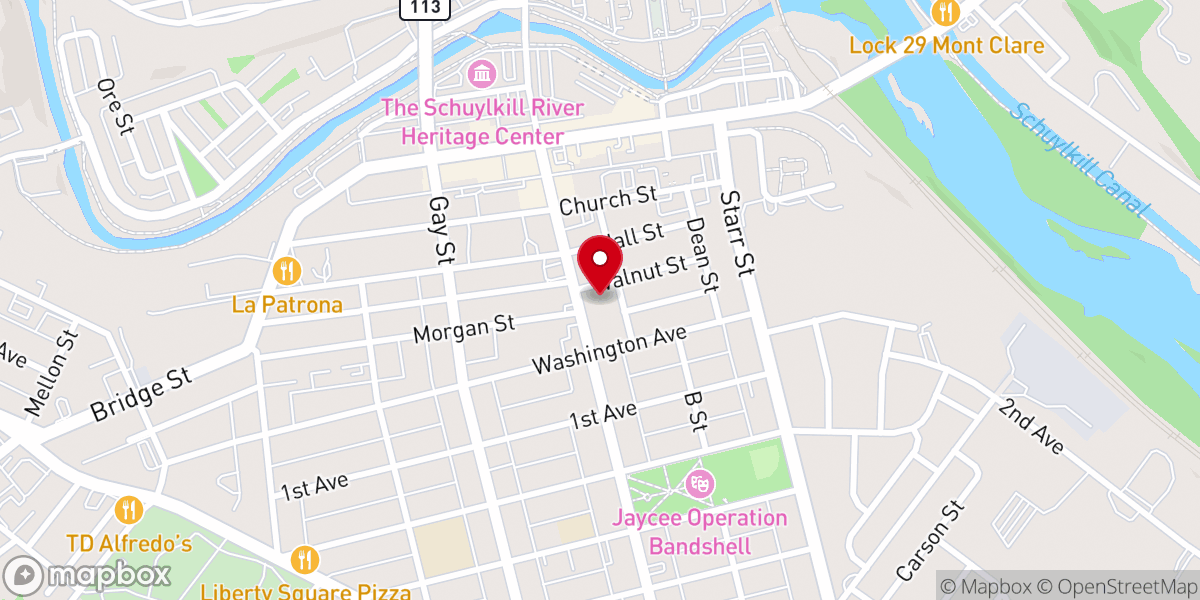 Map showing location of First Presbyterian Church of Phoenixville