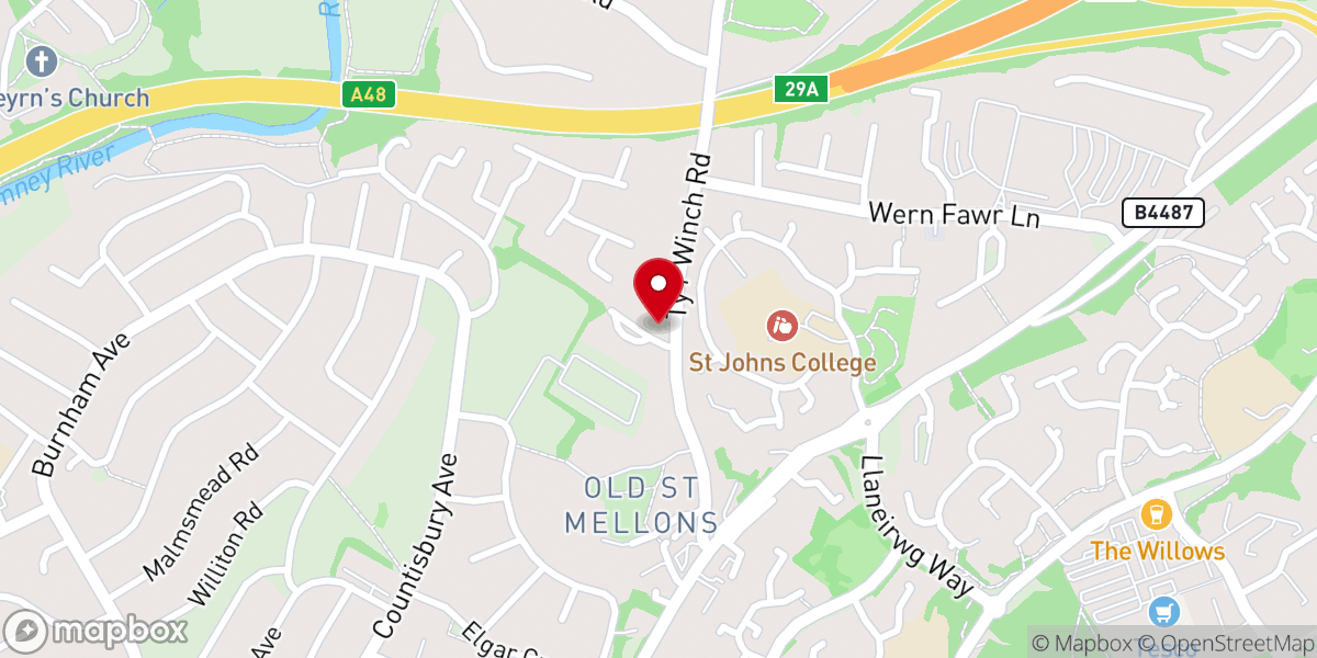 Map showing location of St Mellons Baptist Church