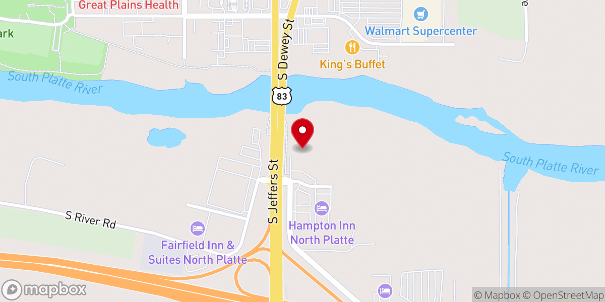 Map showing location of North Platte Visitor Center