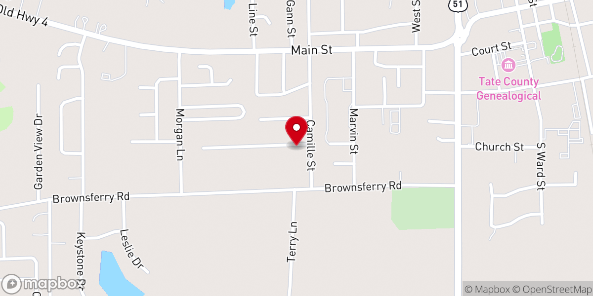 Map showing location of Senatobia Community Center