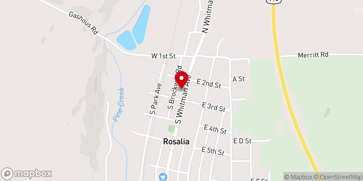 Map showing location of Rosalia Community Church