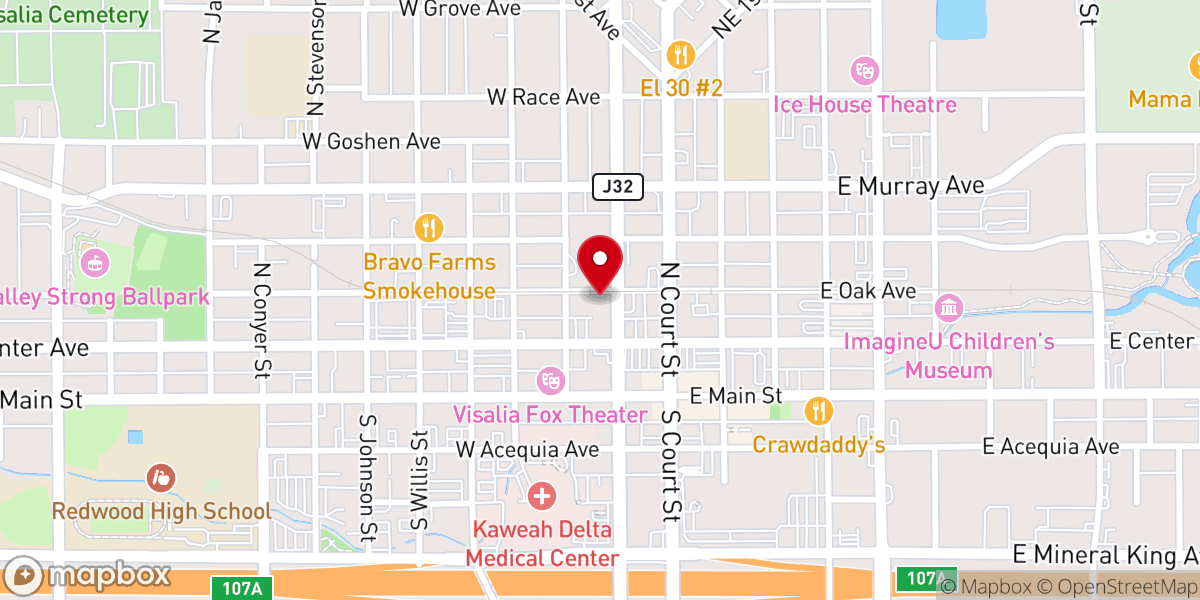 Map showing location of First Presbyterian Church of Visalia