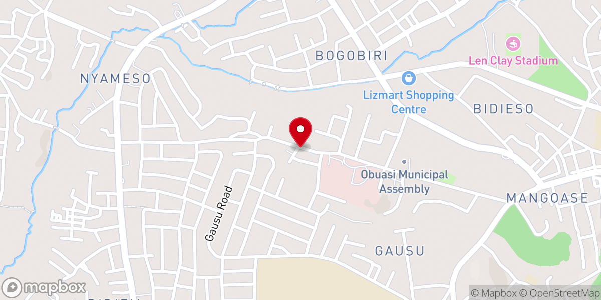 Map showing location of Victory Bible Church, Victory Cathedral, Mensahkrom-Obuasi