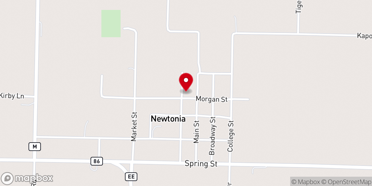 Map showing location of Newtonia Baptist Church