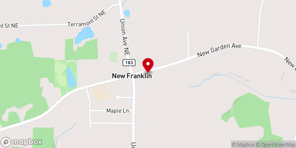 Map showing location of New Franklin United Methodist Church