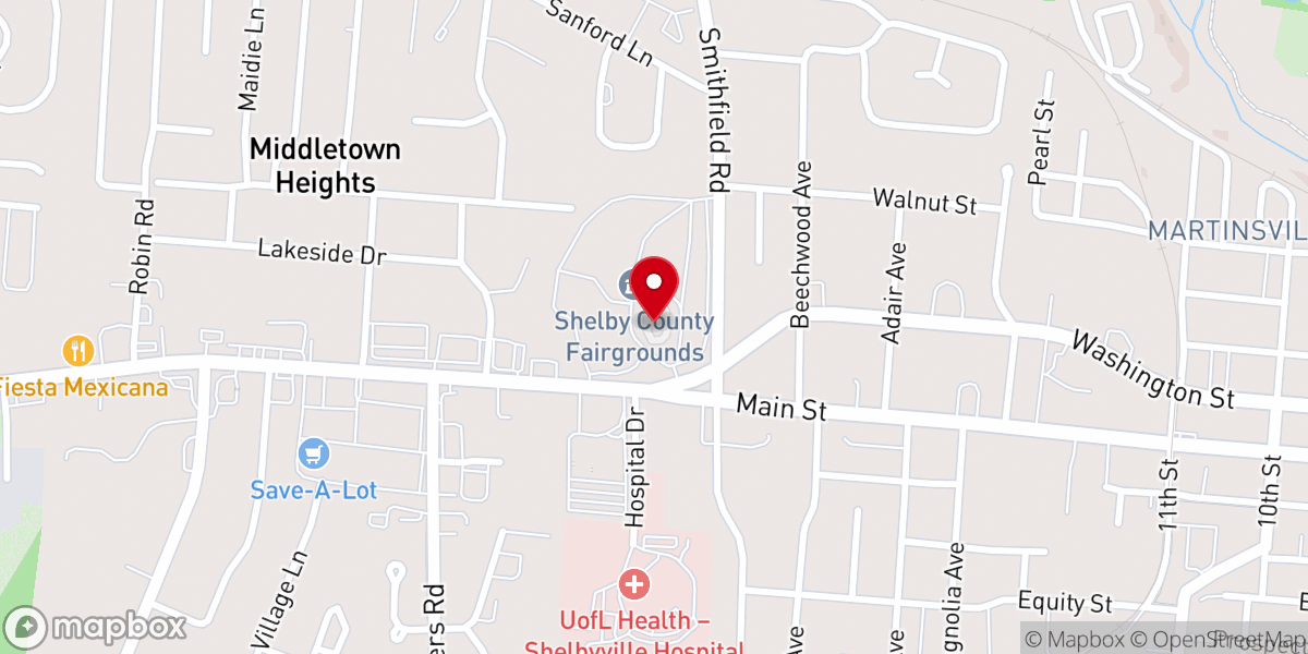 Map showing location of Shelby County Fairgrounds
