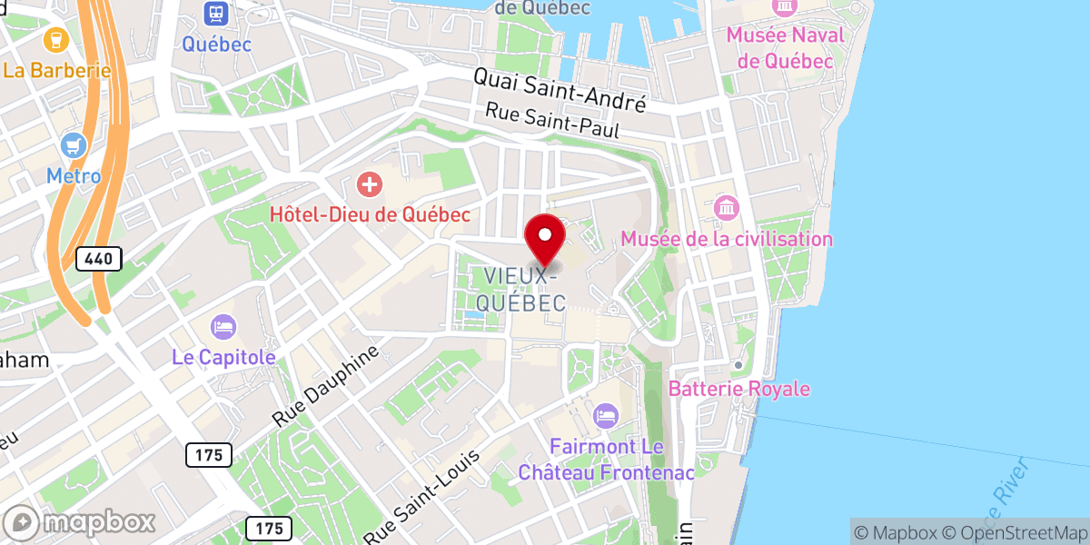 Map showing location of Musée de l'Amérique francophone