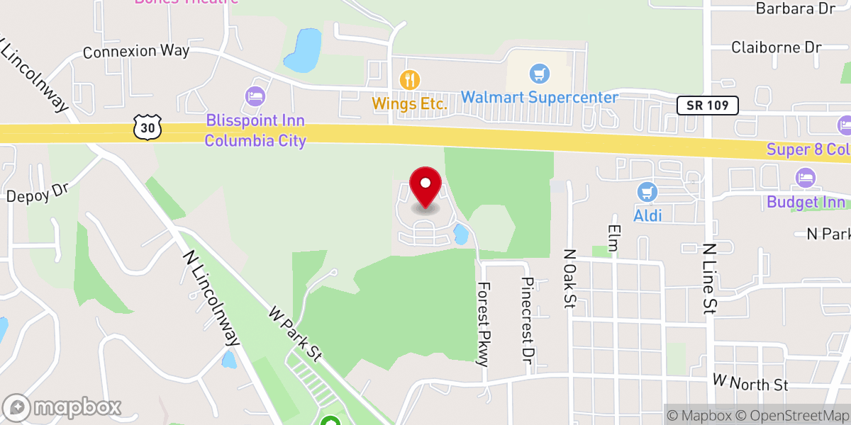 Map showing location of Columbia City United Methodist Church
