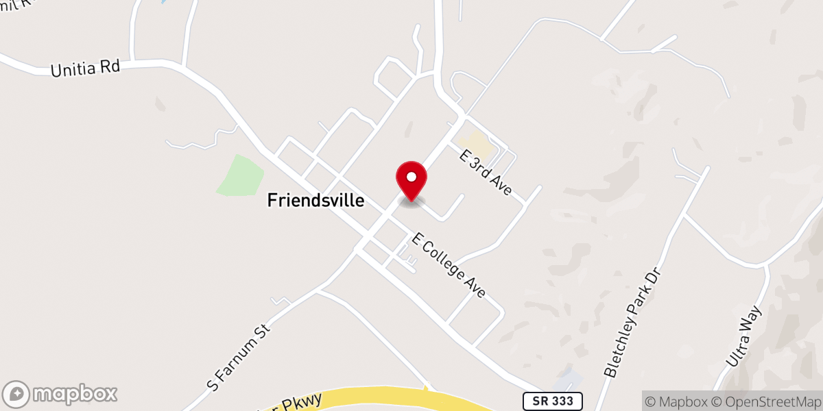 Map showing location of Friendsville Bible Methodist Church