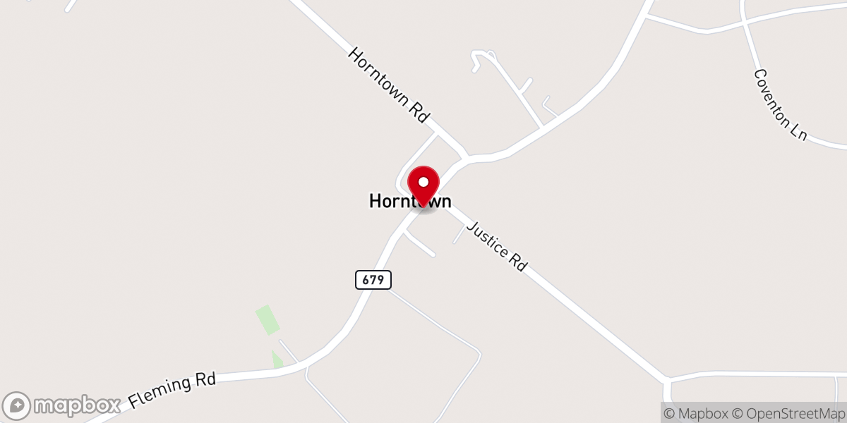 Map showing location of Horntown Baptist Church